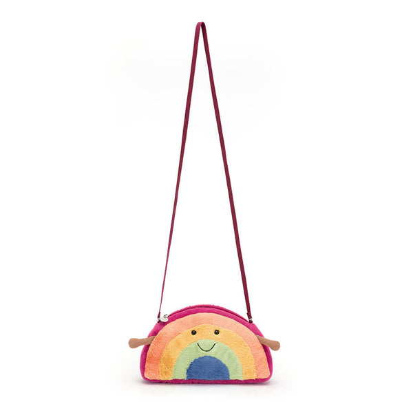 Jellycat Plüsch-Umhängetasche – Lächelnder Regenbogen mit buntem Design und langem Tragegurt