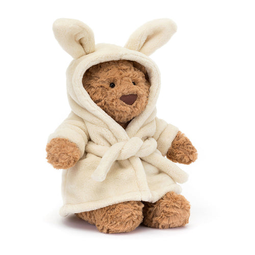 Jellycat Plüschbär – Bartholomäus im Bademantel 26 cm weicher brauner Teddybär mit Kapuze