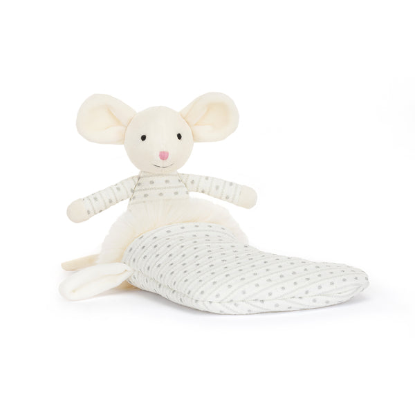 Jellycat Plüschmaus – Shimmer Stocking Mouse in cremefarbenem Design mit weichem Körper