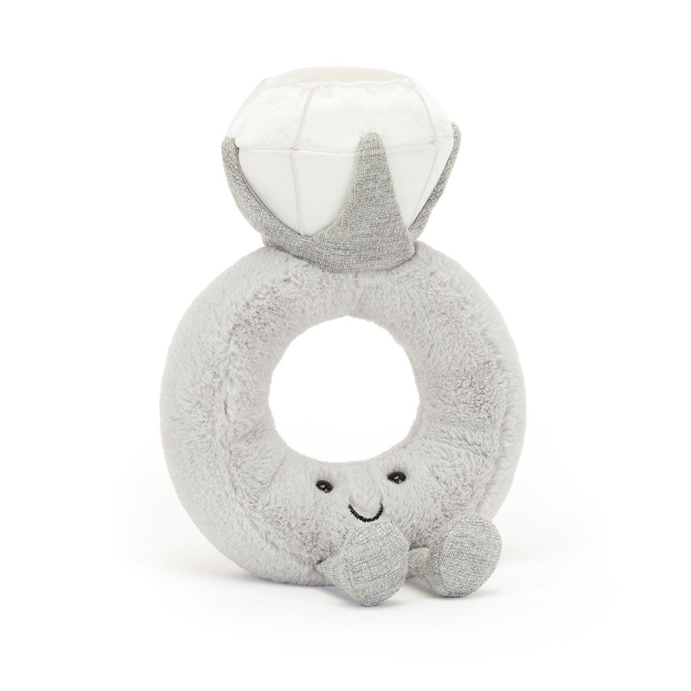 Jellycat Plüschring – Mit Diamant 20 cm weicher grauer Kuschelring mit lächelndem Gesicht