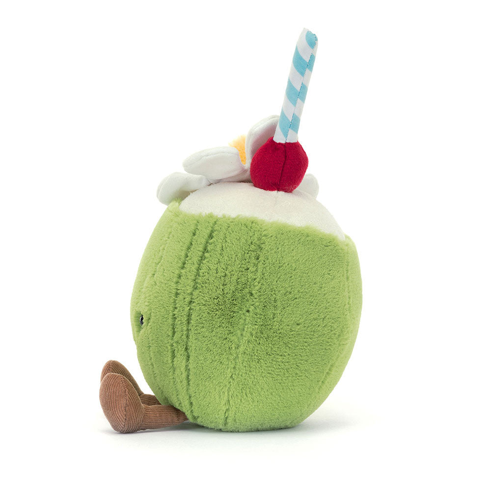 Jellycat Plüschtier Lustige Kokosnuss 15 cm grün mit Blüte und Strohhalm