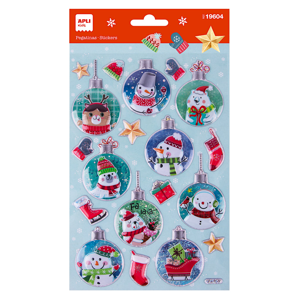 Weihnachtsaufkleber – Weihnachtskugeln, Schneemann
