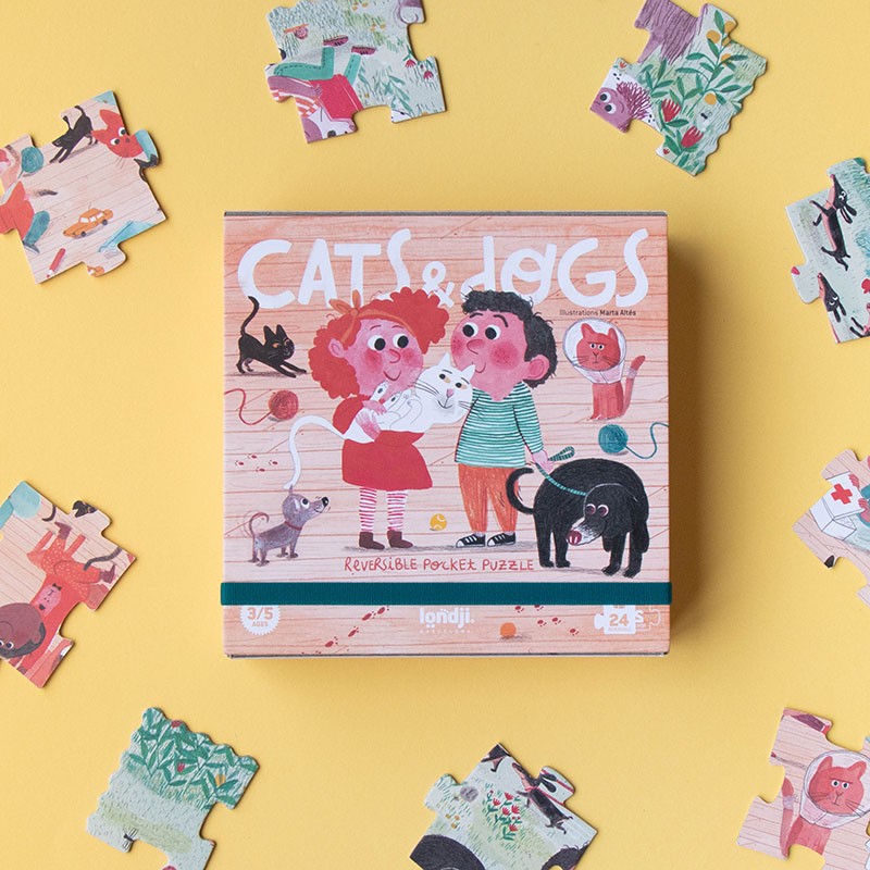 Zweiseitiges Puzzle für Kinder, 24 Teile – Katzen und Hunde