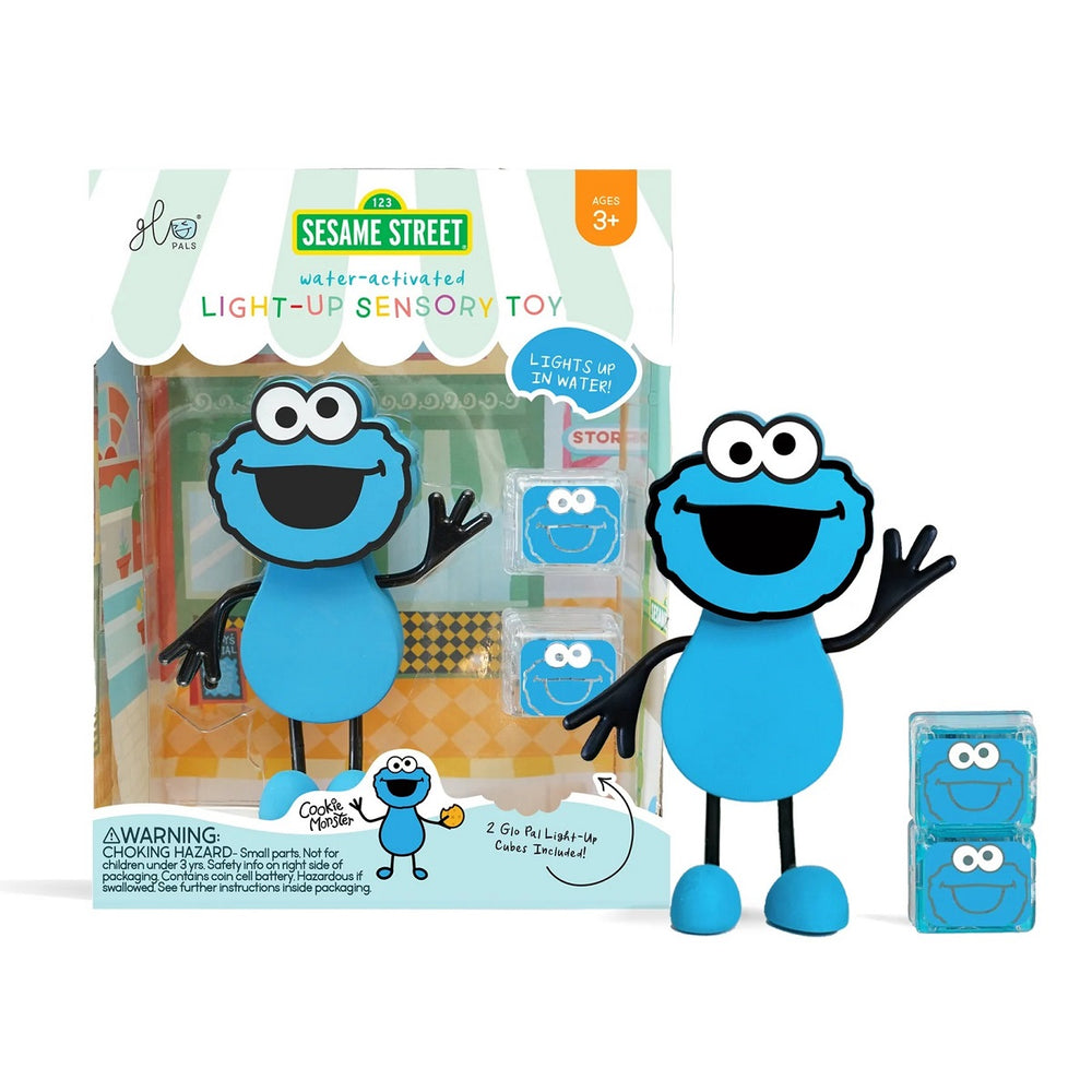 Badefigur Cookie Monster – Set mit zwei im Wasser leuchtenden Sensorikwürfeln
