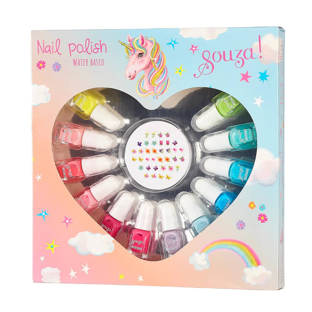 Set mit 12 Nagellacken für Kinder mit Aufklebern – Einhorn