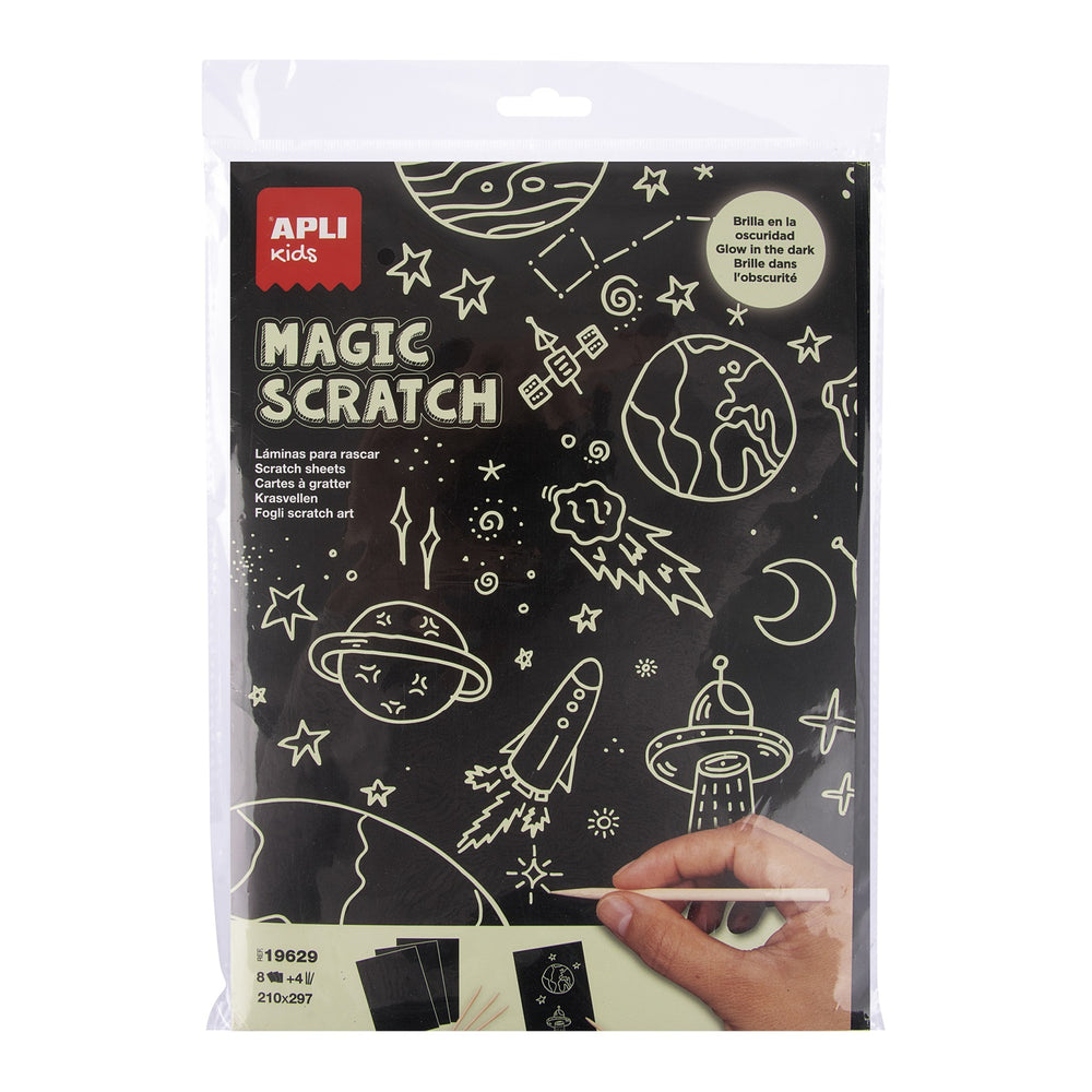 Set mit im Dunkeln leuchtenden Rubbelbildern – Magic Scratch A4