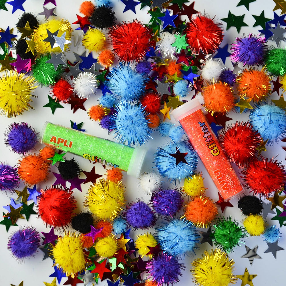 Set mit sensorischen Accessoires – Pompons, Sterne, Glitzer