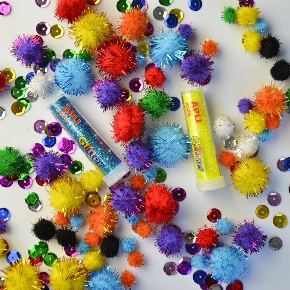 Set mit sensorischen Accessoires – Pompons, Pailletten, Glitzer