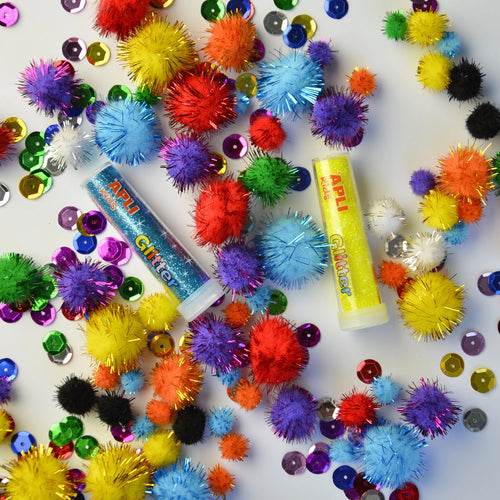 Set mit sensorischen Accessoires – Pompons, Pailletten, Glitzer