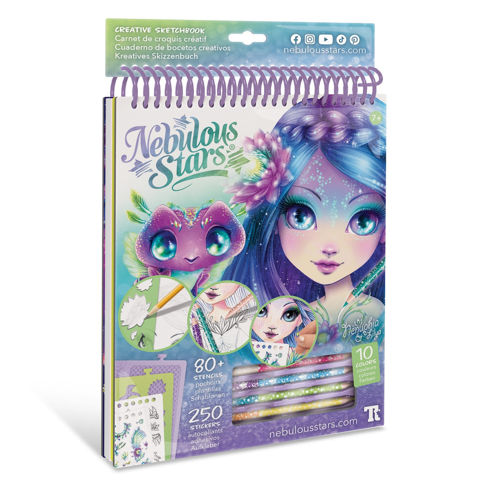 Skizzenbuch mit Buntstiften, Schablonen und Aufklebern – Nenuphia Größe M