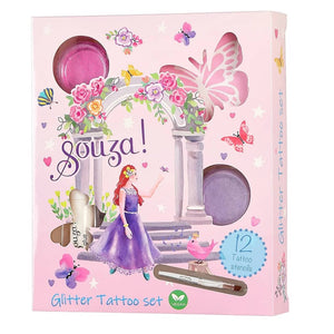 Glitzertattoos mit Schablonen für Kinder – Prinzessin, 12 Stück