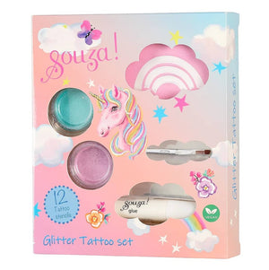 Glitzertattoos mit Schablonen für Kinder – Einhorn, 12 Stück