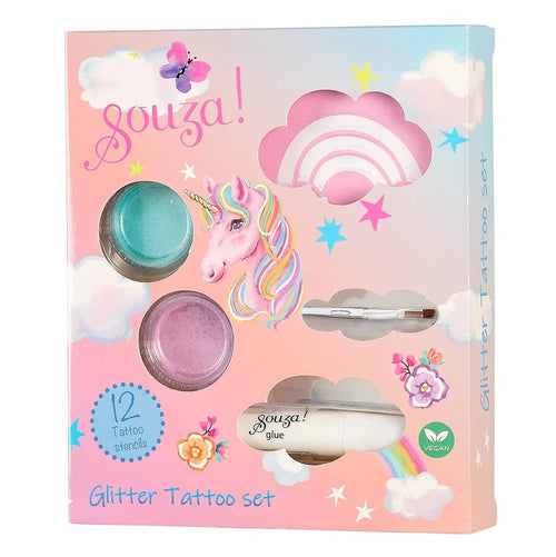 Glitzertattoos mit Schablonen für Kinder – Einhorn, 12 Stück