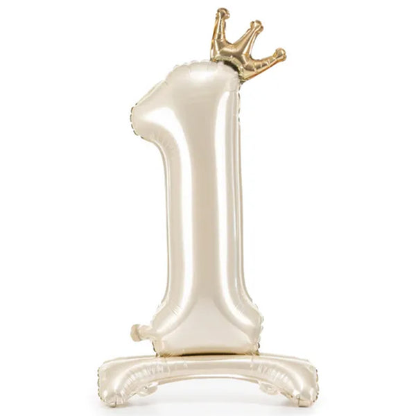 Stehender Folienballon – Zahl „1“ Hellcreme 81 cm