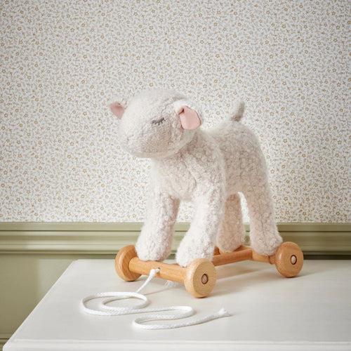 Mary das Wollschaf Kuscheltier zum Ziehen
