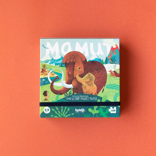 Taschenpuzzle mit Beobachtungsspiel – Mammut 100 Teile