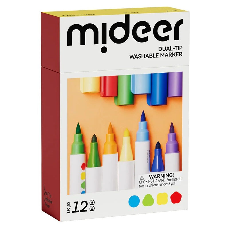 Abwaschbare Marker mit doppelter Spitze – 12 Farben