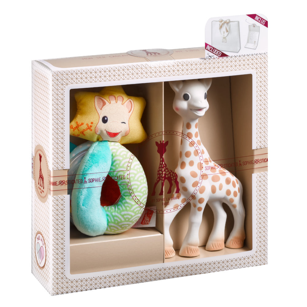 Geschenkset Sophie la girafe mit weicher Rassel
