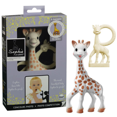 Set Sophie die Giraffe und Beißring in Elfenbeinfarbe
