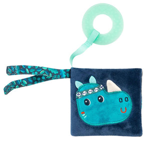 Weiches multifunktionales Mini-Buch mit Silikon-Beißring – Nashorn Marius 6 m+