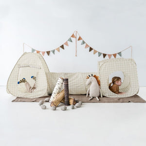 3-in-1-Zelt-Set für Kinder mit Tunnel  – Gingham Beige