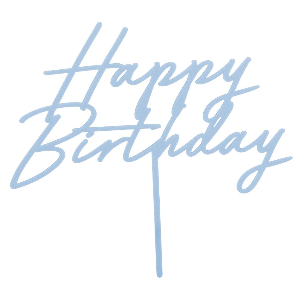 Acryl-Tortenaufsatz – Happy Birthday, nebliges Blau