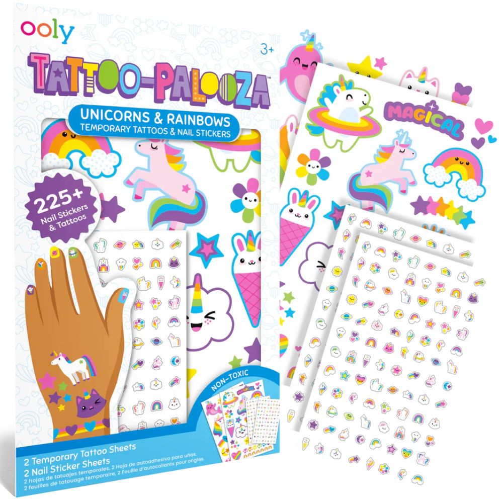 Waschbare Tattoos & Nagelsticker – Regenbogen-Einhörner
