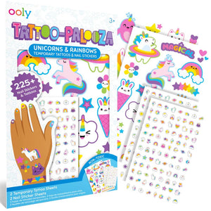 Waschbare Tattoos & Nagelsticker – Regenbogen-Einhörner