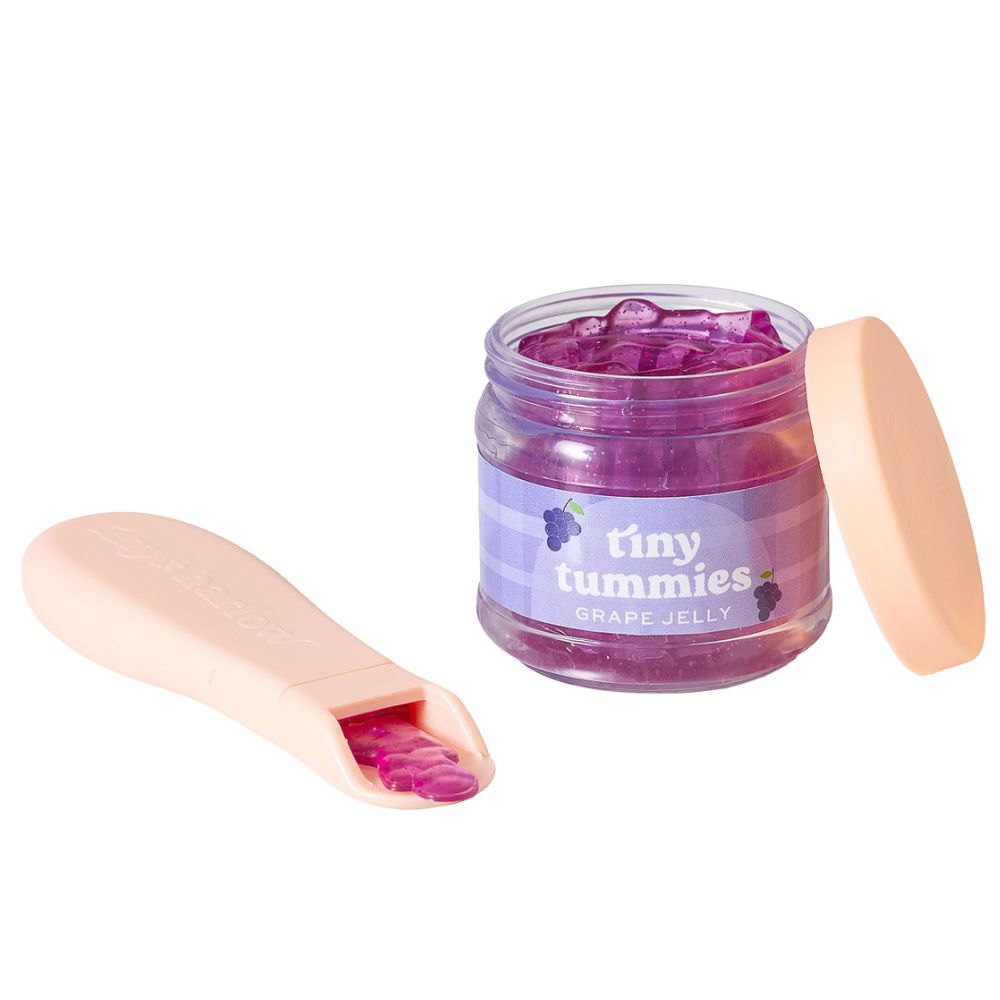 Magisches Glas Tiny Tummies mit Löffel zum Füttern von Puppen – Traube
