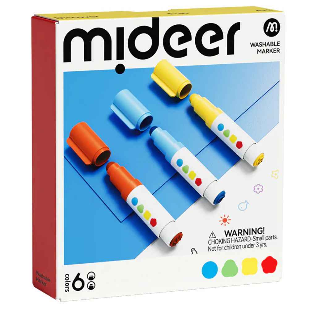 Markery zmywalne z okrągłą końcówką mideer - 6 kolorów