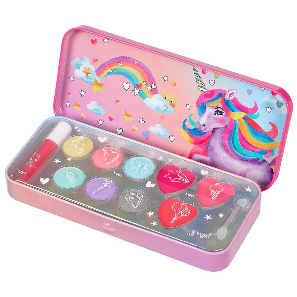 Make-up-Kosmetik für Kinder in einer Metallbox – Einhorn, 10 Teile