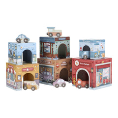 Kartonowa wieża do układania + 6 autek Little Dutch