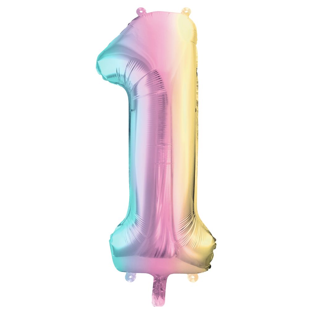 Folienschlauchballon Party Deco 86 cm – Zahl 1, pastellfarben, regenbogenfarben
