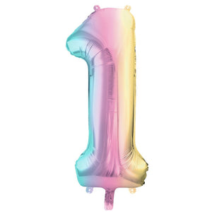 Folienschlauchballon Party Deco 86 cm – Zahl 1, pastellfarben, regenbogenfarben