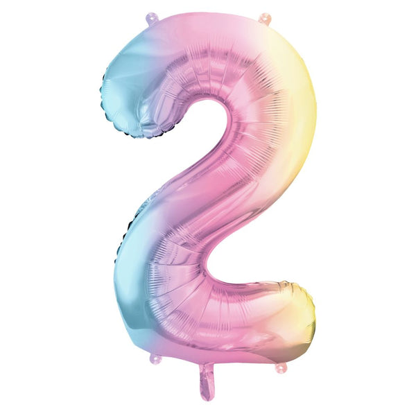 Folienschlauch Party Deco 86 cm – Zahl 2 pastellfarben, regenbogenfarben