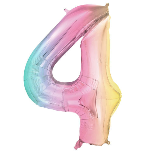 Folienballon 86 cm – Zahl 4 pastellfarben, regenbogenfarben