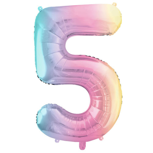 Folienballon 86 cm – Zahl 5 pastellfarben, regenbogenfarben