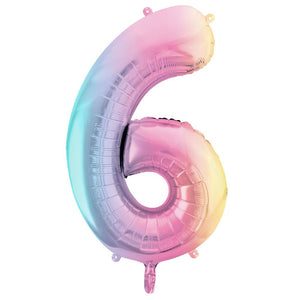 Folienballon 86 cm – Zahl 6, pastellfarben, regenbogenfarben
