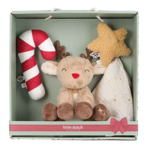 Little Dutch Weihnachts-Geschenkset X-MAS mit Stern, Zuckerstangen-Rassel und Rentier