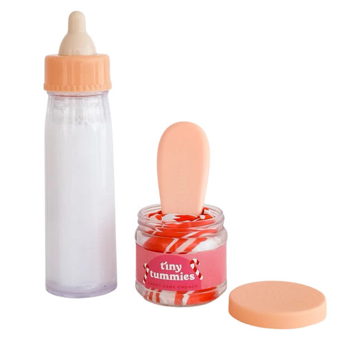 Tiny Tummies Set mit magischer Flasche und Glas – Christmas Candy Cane