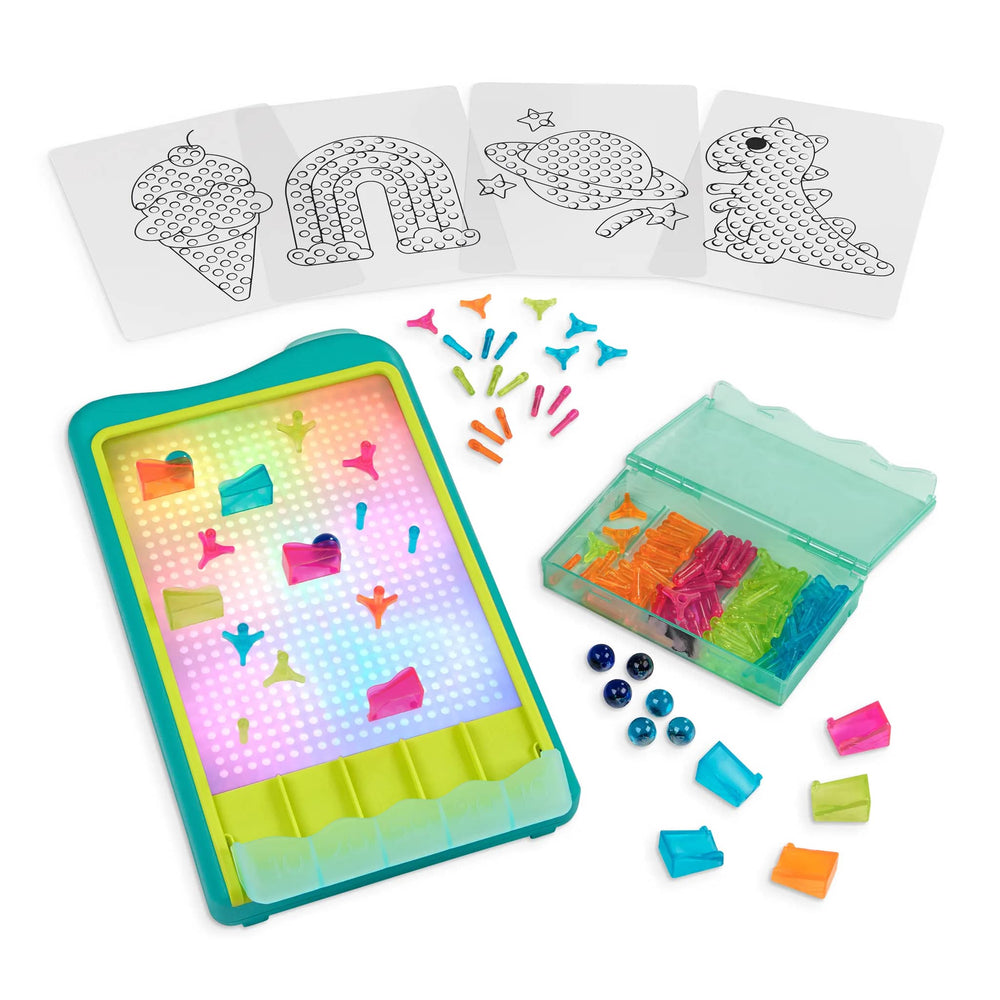 Beleuchtete Kugelbahn und Leuchttafel 2in1 – Light-Up Marble Drop 180 Teile