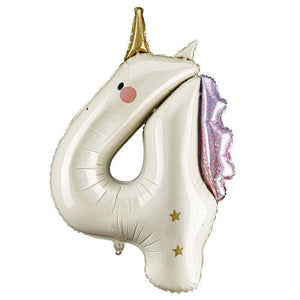 Folienballon 93 cm – Zahl 4 Einhorn