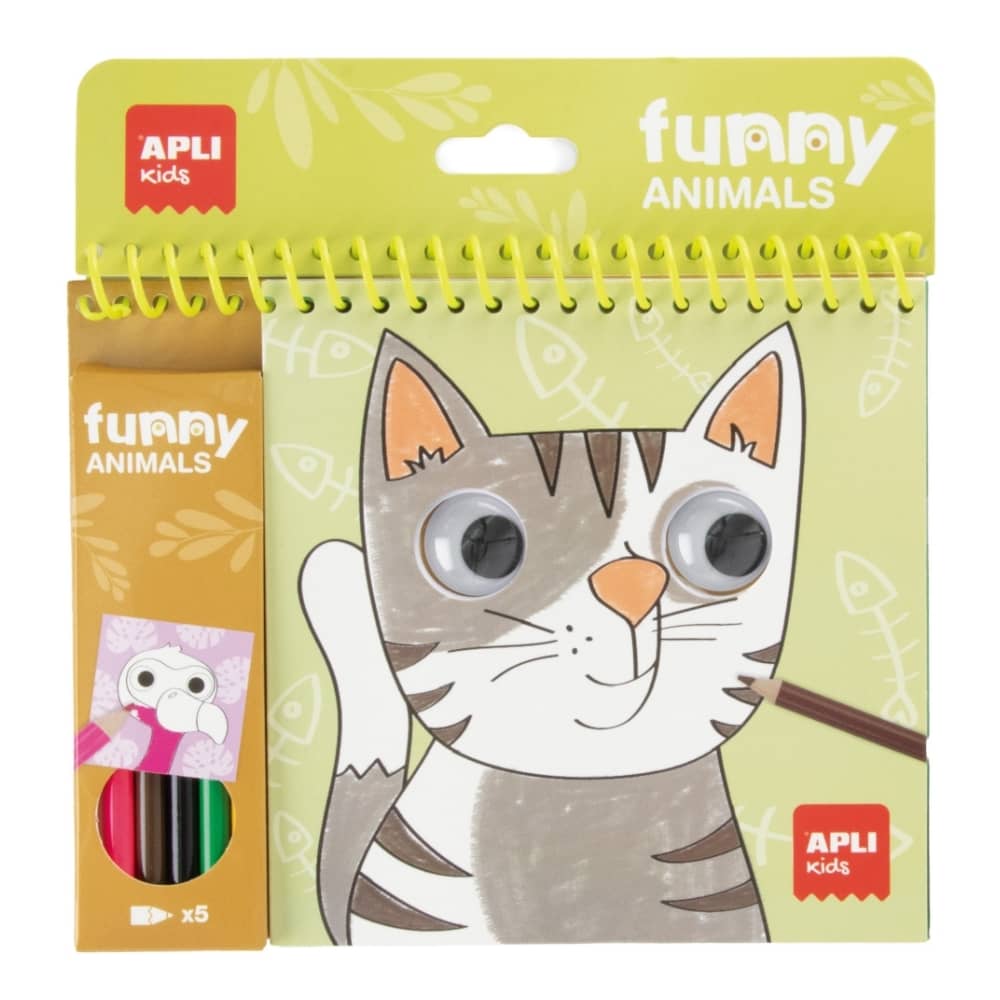 Malbuch mit beweglichen Augen und Buntstiften – Fröhliche Tiere