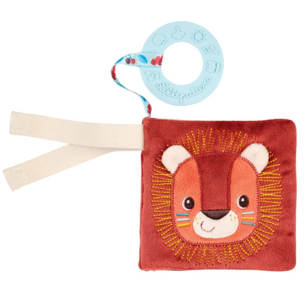 Weiches Multifunktions-Minibuch mit Silikon-Beißring – Jack der Löwe 6m+