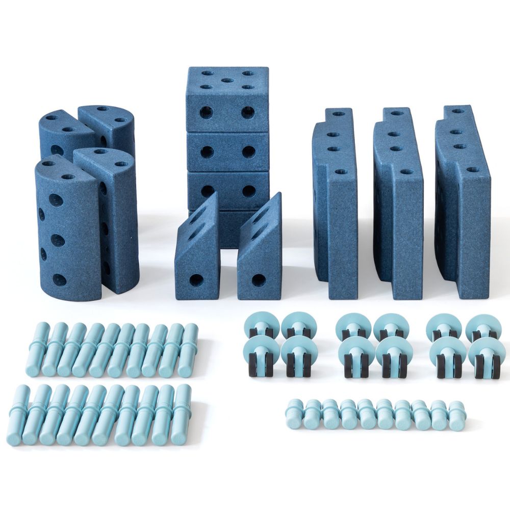 Kreative Bausteine zur Förderung der Grobmotorik –  Education Set – Deep Blue/Sky Blue, 55 Teile