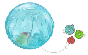 Transparenter blauer Sensorik-Ball Sophie la girafe mit Glöckchen im Inneren