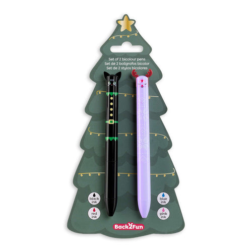 Zweifarbige Weihnachtskugelschreiber Xmas Time – Kätzchen & Rentier (2 Stück)