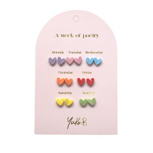 Yuko B. Ohrstecker-Set Poesie-Woche Herzen mit 7 Paar