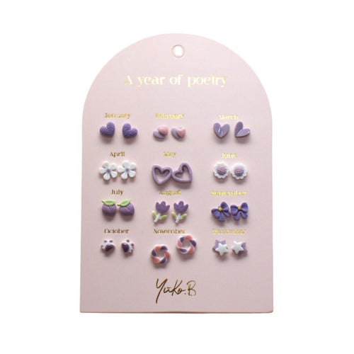 Yuko B. Ohrstecker-Set Poesie-Jahr Lila mit 12 Paar
