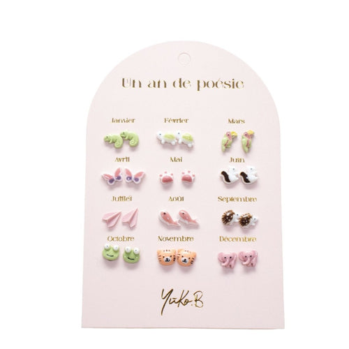 Yuko B. Ohrstecker-Set Poesie-Jahr Dschungel mit 12 Paar